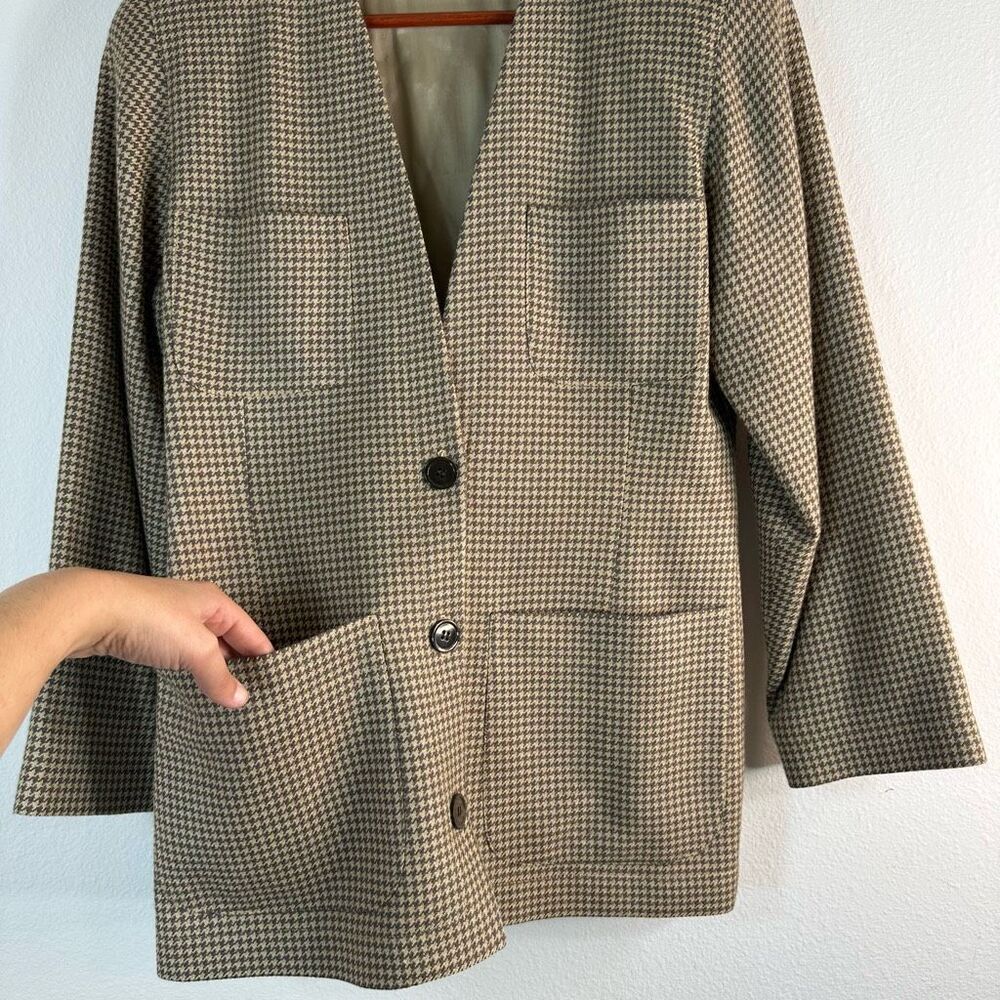 USA Vintage Anne Klein Houndstooth Blazer w Pockets Womens 6 Wool Silk Cashmere - Picture 3 of 11